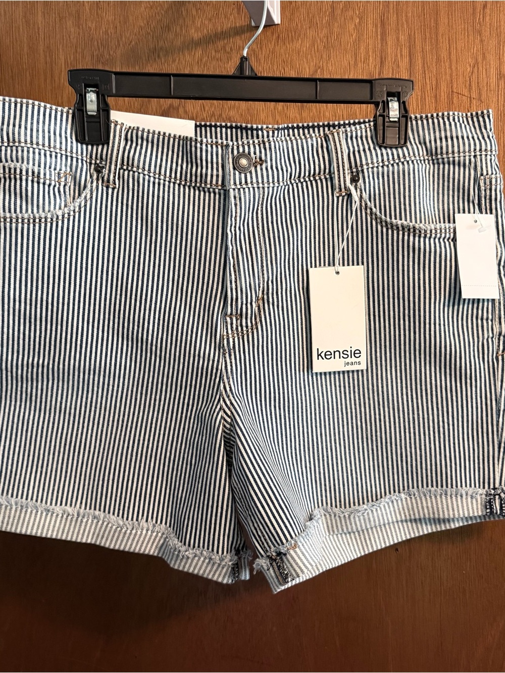 Kensie Blue-and-White Striped Denim Shorts